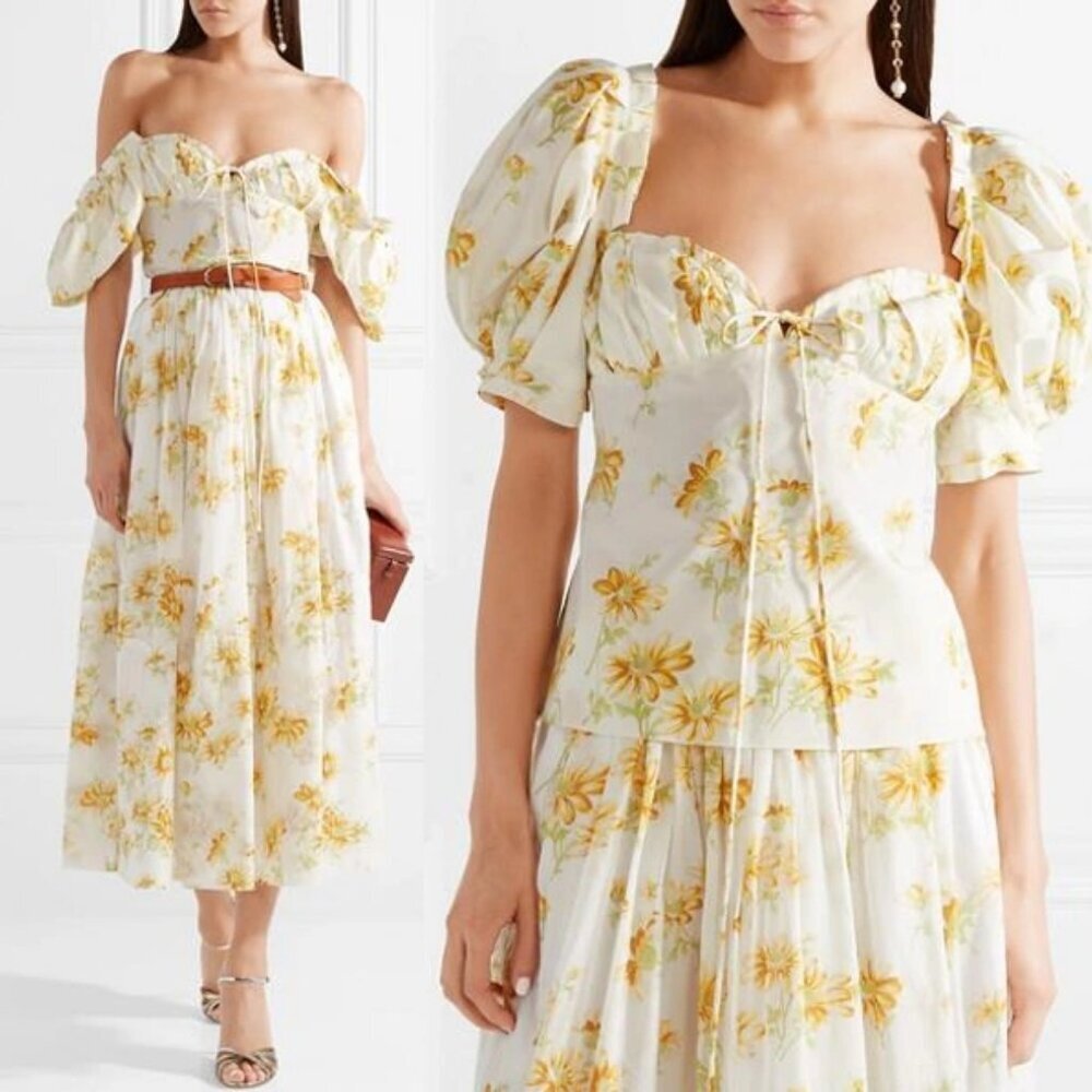 Brock Collection Trixie Floral-print Voile Top In Pastel Yellow 14